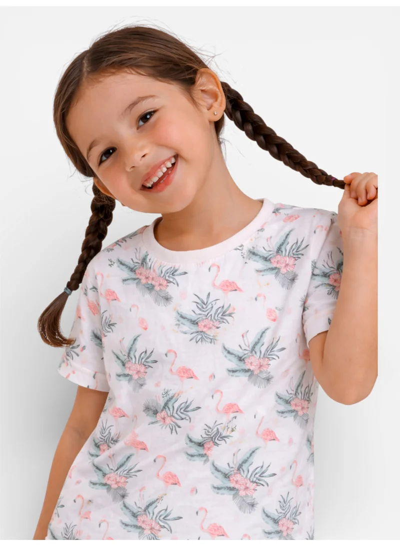 Victor And Jane  Girls Flamingo Print Cotton Pajama Set – T-Shirt & Shorts Nightwear for Women | Best Price UAE